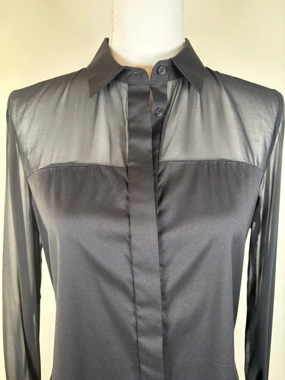 alice + olivia black sheer yoke button front blouse top - Picture 2 of 5